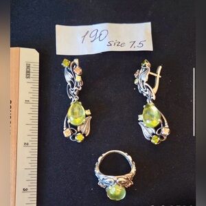 Elegant Silver and Green Gemstone Jewelry Set